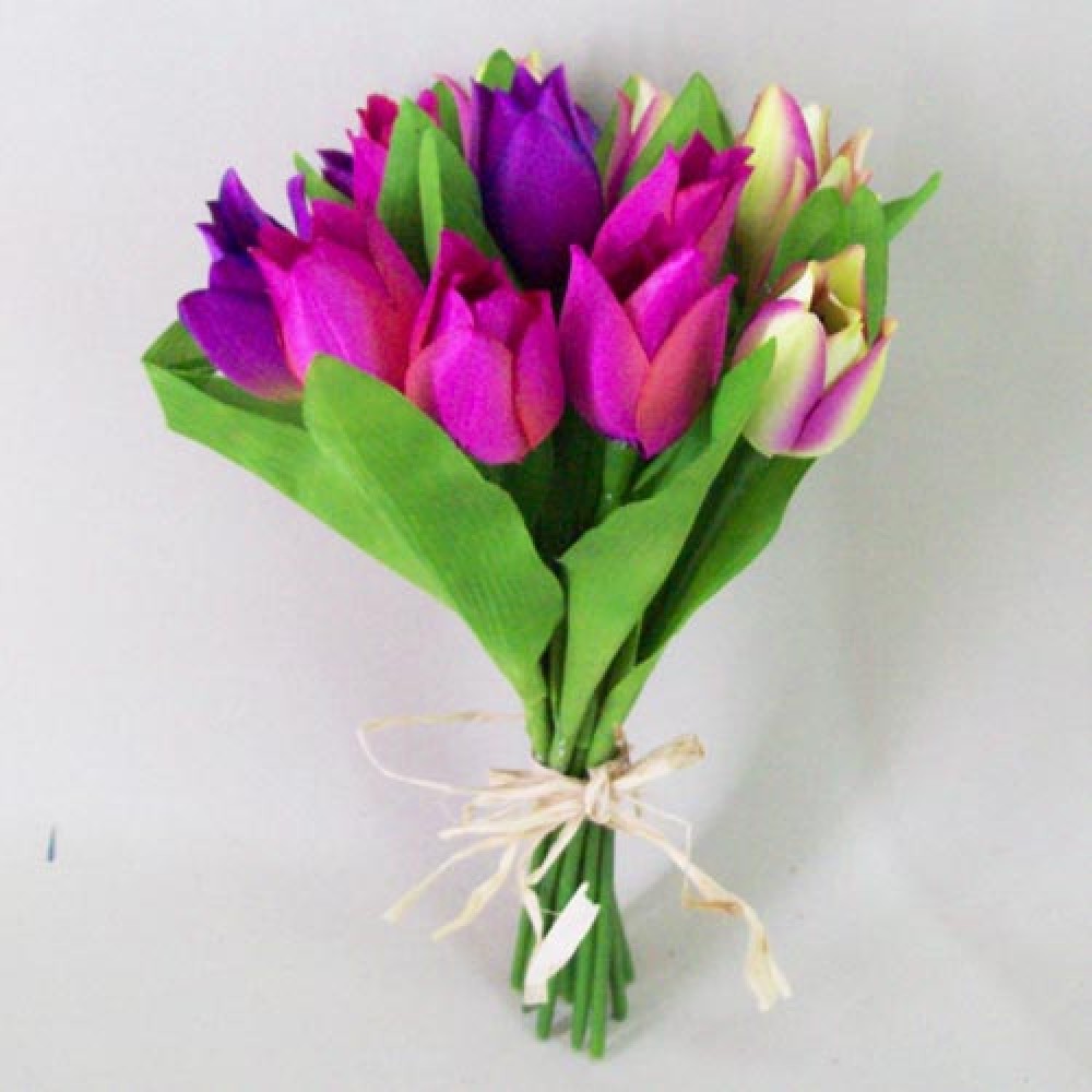 Artificial Tulips Bundle Purple Pink Green 23cm Artificial Flowers